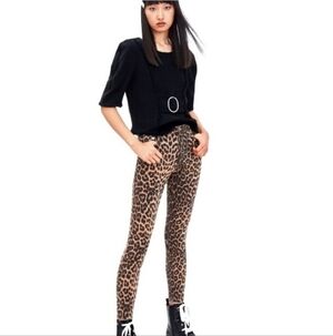 Topshop Brown Leopard Print Leggings - Size 2     NWT